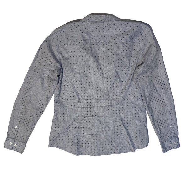 H&M Women’s Blue Polka Dot V-neck Button Down Shirt 12 Long Sleeve Size - Picture 8 of 8
